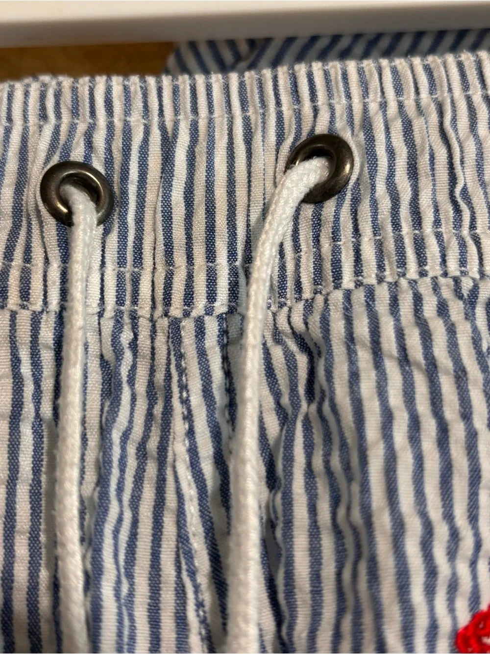 J.CREW Men's Flex Swimwear Blue Striped Seersucker Mesh Lined Swim Trunks Sz L